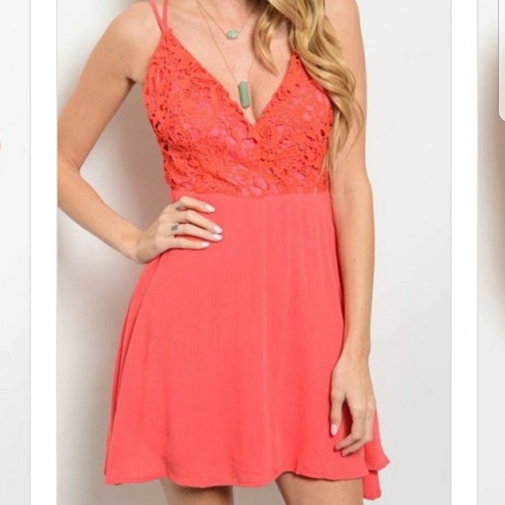 Coral Crochet Dress